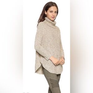 Free People Dylan Tweedy Turtle Neck, Wool Linen Blend Chunky Knit, Size M